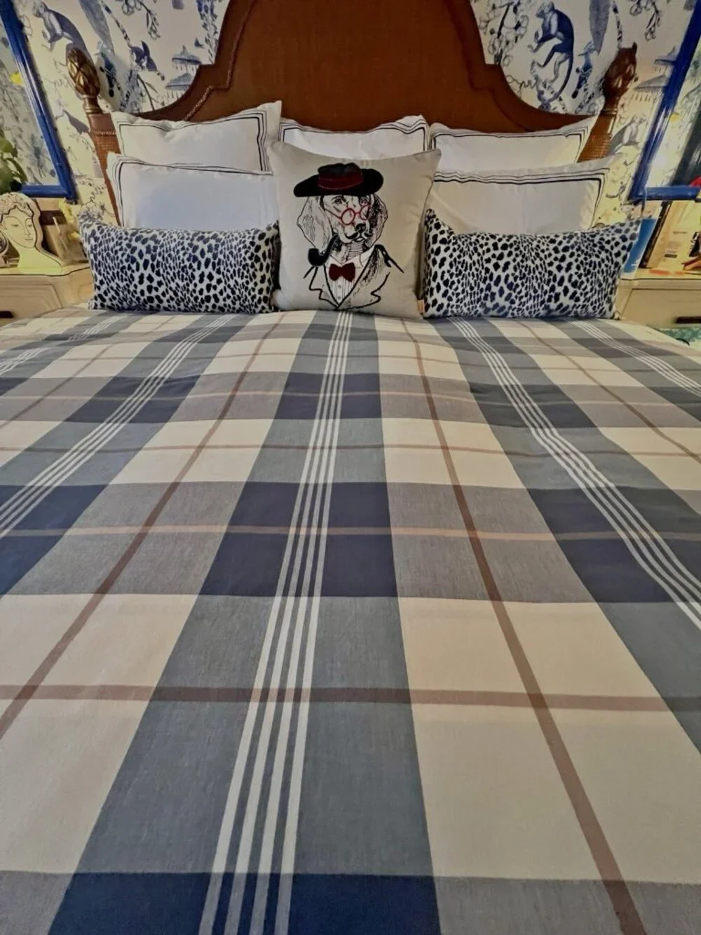 Plaid Duvet Cover Full/Queen BLUE Tan Cream 83